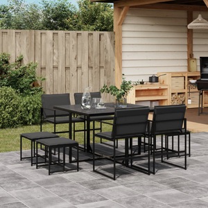 vidaXL, vidaXL 9-tlg. Garten-Essgruppe mit Kissen Schwarz Textilene