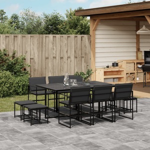 vidaXL, vidaXL 11-tlg. Garten-Essgruppe mit Kissen Schwarz Textilene
