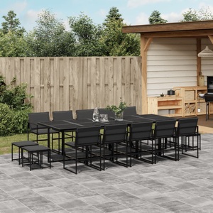 vidaXL, vidaXL 15-tlg. Garten-Essgruppe mit Kissen Schwarz Textilene