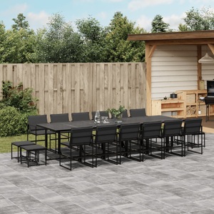 vidaXL, vidaXL 17-tlg. Garten-Essgruppe mit Kissen Schwarz Textilene