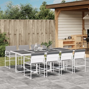 vidaXL, vidaXL 9-tlg. Garten-Essgruppe mit Kissen Weiß Textilene