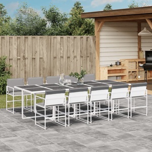 vidaXL, vidaXL 11-tlg. Garten-Essgruppe mit Kissen Weiß Textilene
