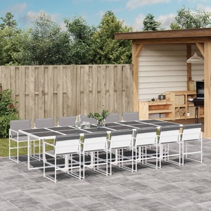 vidaXL, vidaXL 13-tlg. Garten-Essgruppe mit Kissen Weiß Textilene