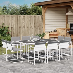 vidaXL, vidaXL 11-tlg. Garten-Essgruppe mit Kissen Weiß Textilene