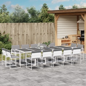 vidaXL, vidaXL 15-tlg. Garten-Essgruppe mit Kissen Weiß Textilene