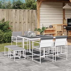 vidaXL, vidaXL 9-tlg. Garten-Essgruppe mit Kissen Weiß Textilene
