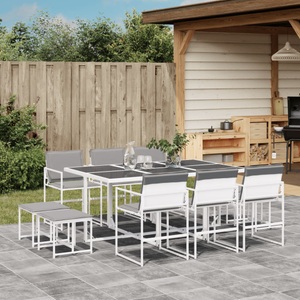 vidaXL, vidaXL 11-tlg. Garten-Essgruppe mit Kissen Weiß Textilene
