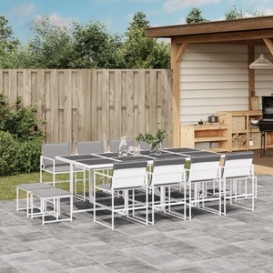 vidaXL, vidaXL 13-tlg. Garten-Essgruppe mit Kissen Weiß Textilene