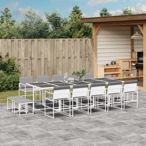 vidaXL, vidaXL 15-tlg. Garten-Essgruppe mit Kissen Weiß Textilene