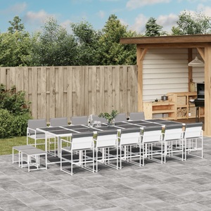vidaXL, vidaXL 17-tlg. Garten-Essgruppe mit Kissen Weiß Textilene