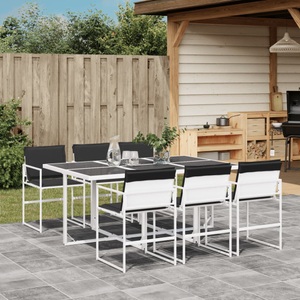 vidaXL, vidaXL 7-tlg. Garten-Essgruppe mit Kissen Weiß Textilene
