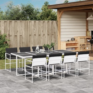 vidaXL, vidaXL 9-tlg. Garten-Essgruppe mit Kissen Weiß Textilene