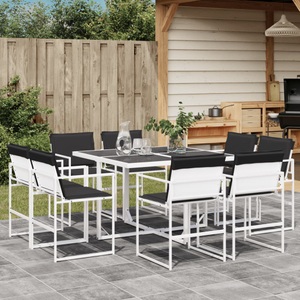 vidaXL, vidaXL 9-tlg. Garten-Essgruppe mit Kissen Weiß Textilene