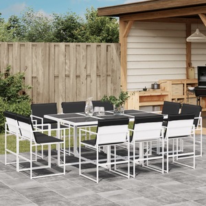 vidaXL, vidaXL 11-tlg. Garten-Essgruppe mit Kissen Weiß Textilene