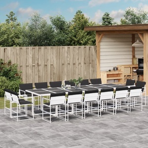 vidaXL, vidaXL 17-tlg. Garten-Essgruppe mit Kissen Weiß Textilene