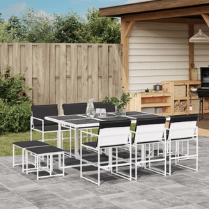 vidaXL, vidaXL 11-tlg. Garten-Essgruppe mit Kissen Weiß Textilene