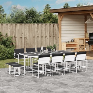 vidaXL, vidaXL 13-tlg. Garten-Essgruppe mit Kissen Weiß Textilene