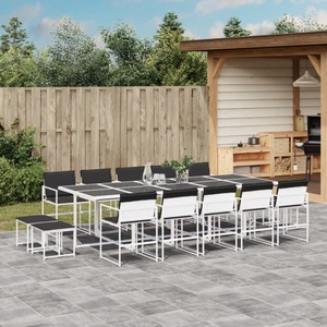vidaXL, vidaXL 15-tlg. Garten-Essgruppe mit Kissen Weiß Textilene