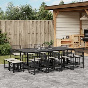 vidaXL, vidaXL 13-tlg. Garten-Essgruppe mit Kissen Schwarz Poly Rattan