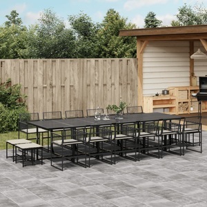 vidaXL, vidaXL 17-tlg. Garten-Essgruppe mit Kissen Schwarz Poly Rattan