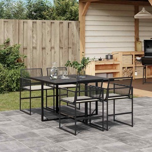 vidaXL, vidaXL 5-tlg. Garten-Essgruppe mit Kissen Schwarz Poly Rattan