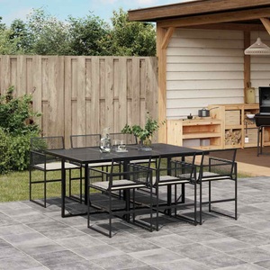 vidaXL, vidaXL 7-tlg. Garten-Essgruppe mit Kissen Schwarz Poly Rattan