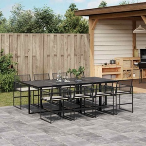 vidaXL, vidaXL 9-tlg. Garten-Essgruppe mit Kissen Schwarz Poly Rattan