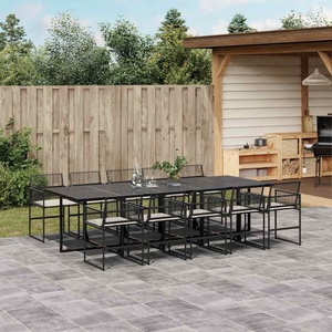 vidaXL, vidaXL 11-tlg. Garten-Essgruppe mit Kissen Schwarz Poly Rattan