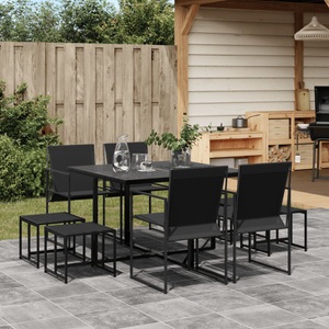 vidaXL, vidaXL 9-tlg. Garten-Essgruppe Schwarz Textilene