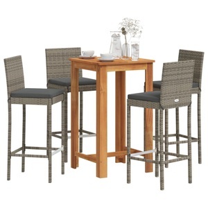 vidaXL, vidaXL 5-tlg. Gartenbar-Set Grau Massivholz Akazie und Poly Rattan, vidaXL 5-tlg. Gartenbar-Set Grau Massivholz Akazie und Poly Rattan