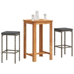 vidaXL, vidaXL 3-tlg. Gartenbar-Set Grau Massivholz Akazie und Poly Rattan, vidaXL 3-tlg. Gartenbar-Set Grau Massivholz Akazie und Poly Rattan