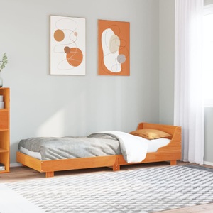 vidaXL, vidaXL Massivholzbett mit Kopfteil Wachsbraun 75x190 cm Kiefer