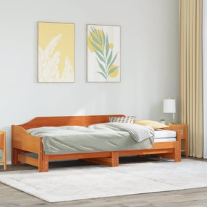 vidaXL, vidaXL Tagesbett Ausziehbar Wachsbraun 90x190 cm Massivholz Kiefer