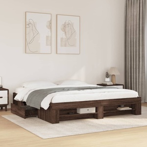 vidaXL, vidaXL Bettgestell Braun Eichen-Optik 200x200 cm Holzwerkstoff