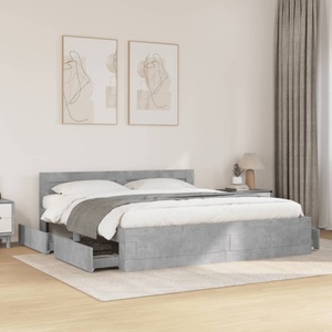 vidaXL, vidaXL Bettgestell mit Kopfteil Betongrau 180x200 cm Holzwerkstoff