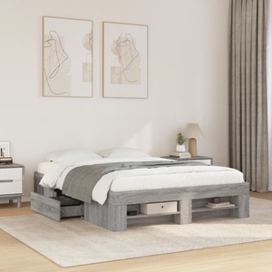 vidaXL, vidaXL Bettgestell Grau Sonoma 135x190 cm Holzwerkstoff