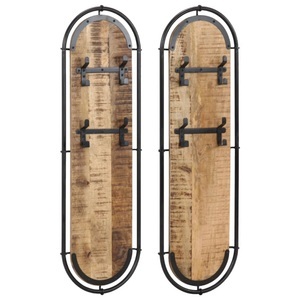 vidaXL, vidaXL Wandgarderoben mit 4 Haken 2 Stk. Raues Mangoholz, vidaXL Wandgarderoben mit 4 Haken 2 Stk. Raues Mangoholz