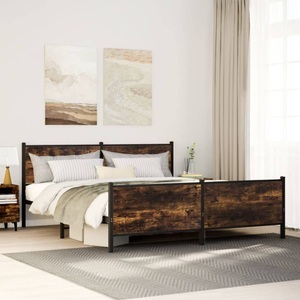 vidaXL, vidaXL Metallbett ohne Matratze Räuchereiche 183x213 cm, vidaXL Metallbett ohne Matratze Räuchereiche 183x213 cm