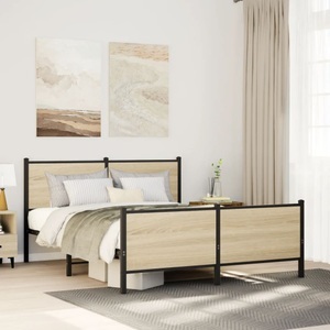 vidaXL, vidaXL Metallbett ohne Matratze Sonoma-Eiche 140x200 cm