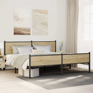 vidaXL, vidaXL Metallbett ohne Matratze Sonoma-Eiche 193x203 cm