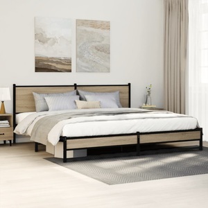 vidaXL, vidaXL Metallbett ohne Matratze Sonoma-Eiche 193x203 cm, vidaXL Metallbett ohne Matratze Sonoma-Eiche 193x203 cm