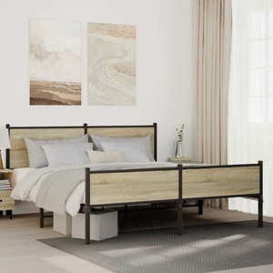 vidaXL, vidaXL Metallbett ohne Matratze Sonoma-Eiche 160x200 cm, vidaXL Metallbett ohne Matratze Sonoma-Eiche 160x200 cm