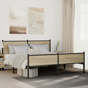 vidaXL, vidaXL Metallbett ohne Matratze Sonoma-Eiche 180x200 cm