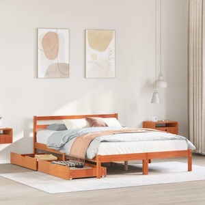 vidaXL, vidaXL Massivholzbett ohne Matratze Wachsbraun 140x200 cm Kiefernholz, vidaXL Massivholzbett ohne Matratze Wachsbraun 140x200 cm Kiefernholz