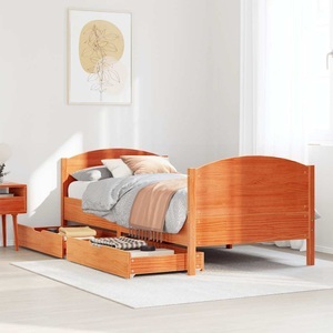vidaXL, vidaXL Massivholzbett ohne Matratze Wachsbraun 100x200 Kiefernholz, vidaXL Massivholzbett ohne Matratze Wachsbraun 100x200 Kiefernholz
