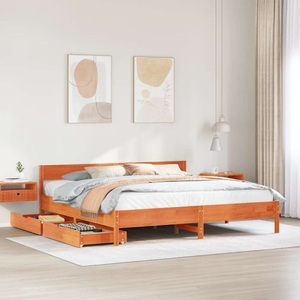 vidaXL, vidaXL Massivholzbett ohne Matratze Wachsbraun 160x200 Kiefernholz, vidaXL Massivholzbett ohne Matratze Wachsbraun 160x200 Kiefernholz