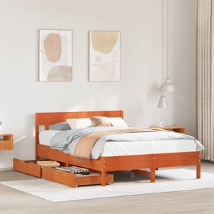 vidaXL, vidaXL Massivholzbett ohne Matratze Wachsbraun 160x200 Kiefernholz