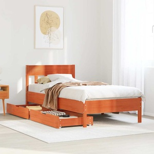 vidaXL, vidaXL Massivholzbett ohne Matratze Wachsbraun 100x200 Kiefernholz, vidaXL Massivholzbett ohne Matratze Wachsbraun 100x200 Kiefernholz