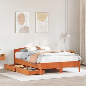 vidaXL, vidaXL Massivholzbett ohne Matratze Wachsbraun 160x200 Kiefernholz, vidaXL Massivholzbett ohne Matratze Wachsbraun 160x200 Kiefernholz
