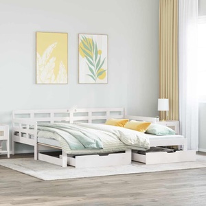 vidaXL Tagesbett Ausziehbar mit Schubladen Weiß 90x190 cm Kiefernholz